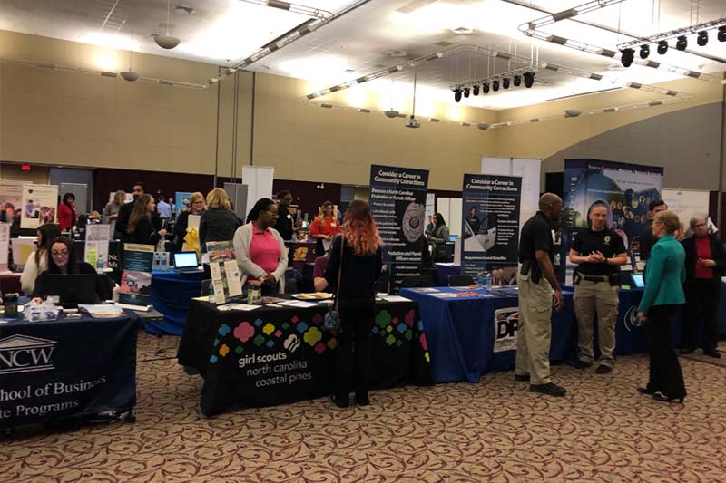 A photo of the spring career fair at the McKimmon Center